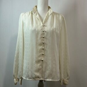 Vintage Nicola Ivory Button Down Blouse Striped‎ Career Business Size 12